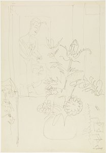 Interior with Flower Vase, Woman and Cat by Ernst Ludwig Kirchner