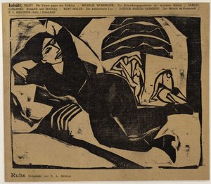 Reclining Woman (Rest) (from: Der Sturm ...) by Ernst Ludwig Kirchner
