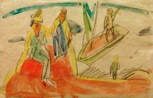 People and Boat on the Beach by Ernst Ludwig Kirchner