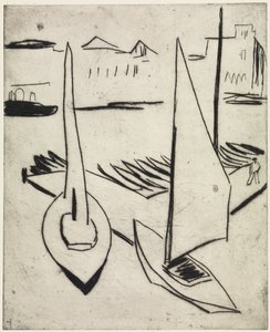 Sailboat Harbour on the Alster, Hamburg / Street with Obelisks, Dresden by Ernst Ludwig Kirchner