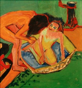 Two Nudes with Bathtub and Stove