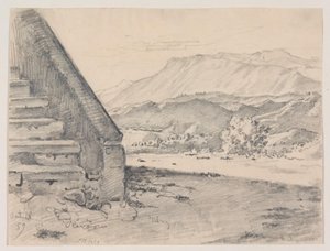 View with a Staircase on the Left and a Mountain Landscape on the Right by Ernst Meyer