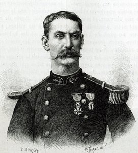 Portrait of Commander Joseph Gallieni during the expedition in Africa (1879-1882) (engraving by E. Ronjat after a photograph, to illustrate the story 