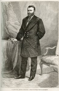 Portrait of Ulysses Grant (1822-1885), American general, leader of Union troops during the Secession War and 18th President of the United States for two terms from 1869 to 1877. Engraving after the drawing of E. Ronjat, to illustrate the story