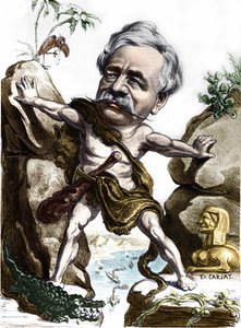 Ferdinand de Lesseps (1805-1894), French diplomat and administrator at the Suez Canal. Caricature by Carjat.
