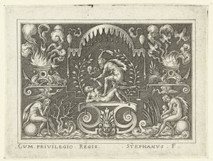 Cain Kills Abel, Flat Decorations with Scenes from the Old Testament in a Grotesque Frame (series title) by Etienne Delaune