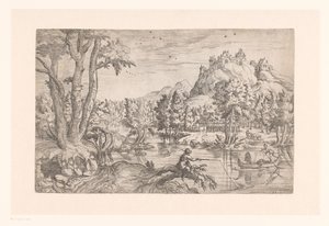 Landscape with Fisherman and Castle on Hilltop by Etienne Dupérac (attributed to)