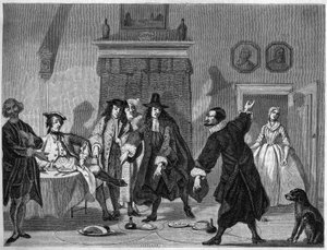 Comedy scene in a Dutch theatre in the 18th century. Engraving by Bocour after a gouache by Troost