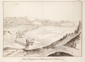 View of the Bridge at Avignon Looking Towards Villeneuve, early 17th century by Etienne Martellange