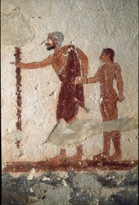An Old Man Accompanied by a Young Man (Detail, 530 BC)