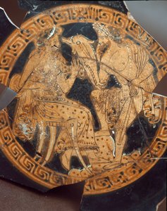 Detail of a kylix representing Poseidon and Amphitrite. From Falerii Veteres (Civita Castellana) 6th century BC. Rome, Museo Nazionale di Villa Giulia by Etruscan