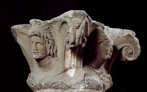Etruscan civilization: decorated column capitals from the tomb Campanari a Vulci, Italy. End 4th, beginning 3rd century BC. Florence, Museo Archeologico