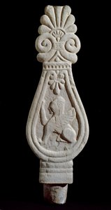 Etruscan Civilization: Stele of Sepulchre in Gres Decorated with the Silhouette of a Winged Lion from Londa, Italy. 550-500 BC. Florence, Museo Archeologico by Etruscan