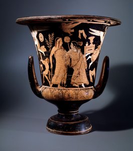Etruscan Civilization: Terracotta Crater Decor by the Painter of Nazzano Representing Apollo and a Maenad, 350 BC by Etruscan