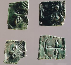 Ex-voto in bronze plate depicting eyes. Artefacts from the objects of the Sanctuary of Reithia Este (Venetia). Etruscan Civilization, 5th-4th Century BC. by Etruscan