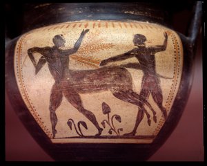 Terracotta krater with representation of centauromachy, end of 6th century BC