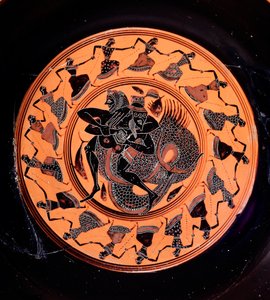 Terracotta Kylix Depicting Hercules Fighting with Triton, Surrounded by Seventeen Dancing Nereids, 6th Century BC by Etruscan