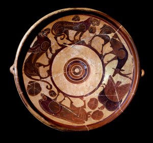 Terracotta plate representing animals, 600-590 BC by Etruscan