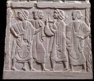 Dance Scene, Low Relief of Marble Tombstone by Etruscan Etruscan
