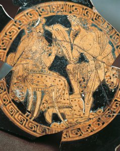 Red-figure pottery, internal decoration of a krater depicting Poseidon and Amphitrite, Etruscan civilization by Etruscan Etruscan