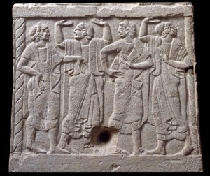 Relief with dancers from a marble milestone of Chiusi, Italy, 6th Century BC by Etruscan Etruscan