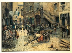 Street Life on Via Capocciuto in (Jewish) Ghetto in Rome by Ettore Roesler Franz