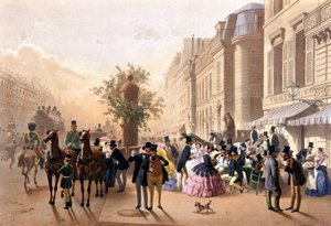 Boulevard des Italians (in front of Tortoni) - Lithography by Guérard