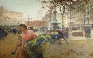 Place du Theatre Francais, Paris by Eugene Galien Laloue