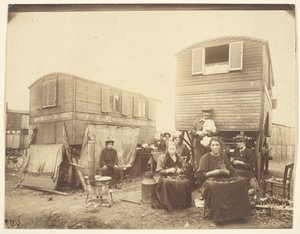 Roma People Seated Outside of Their Wagons by Eugène Atget
