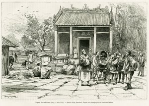 Conferences Pagoda, Monkay (engraving by Eugene Burnand, to illustrate the story Sur les frontières du Tonkin, by Doctor P.Neiss, in le tour du monde 1888) by Eugene Burnand