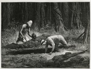 Dr. Harmand and His Annamite Helper Conducting Clandestine Exhumations of Khas Burials at Attopeu (Laos) by Eugene Burnand