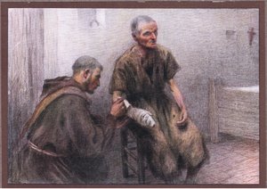 Friar Bentivoglia tends a leper by Eugene Burnand