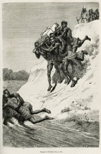 The Passage of the Riviere Se Touon (Se Touon), in the Background, a Portrait of the Traveller Narrator, Engraved After a Drawing by Eugene Burnand, to Illustrate the Story of Laos and the Wild Populations of Indochina, by Doctor Harmand, in 1877, Publishe