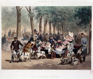 Walk by car in the Tuileries Garden in Paris in the 19th century