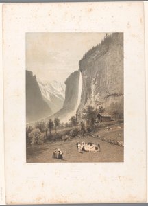 Picnic with View of the Staubbach Waterfall (Le Staubbach) (Switzerland and Savoy) by Eugene Ciceri
