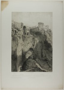 Tivoli: The Temples of Vesta and the Sibyl, and Ruins of the Grotto of Neptune, plate nineteen from Italie Monumentale et Pittoresque by Eugene Ciceri