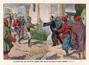 Events of Morocco, taken over from Marrakech by the troops of Hubert Lyautey and Charles Mangin. Commander Simon, after having fled the pretender El-Hiba, released the nine by Eugene Damblans