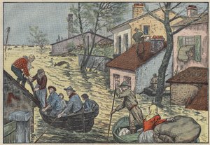 Floods in Louisiana (USA): Farmers and Trappers Forced to Abandon Their Homes and Fields. Illustration of Damblans. In Le Pelerin of May 15