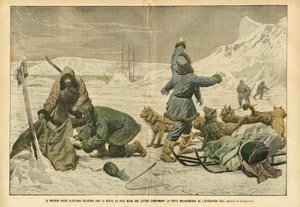 Illustration of Eugene Damblans (1865-1945) in Le Pelerin, 02/04/05 - The Russian Mission Klotchak Discovers on the North Pole Road a Letter Confirming the Unfortunate Loss of the Expedition Toll by Eugene Damblans