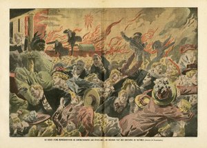 Illustration of Eugene Damblans in Le Pelerin, 26/01/08 - During a film-maker performance in the United States, hundreds of victims were killed in a fire