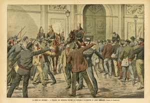 Illustration of Eugene Damblans (1865-1945) in Le Pelerin, 26/11/05 - The Strike of the Arsenals in Toulon, the Strikers Try to Oppose the Rent of Their Comrades by Eugene Damblans