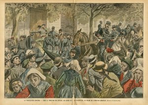 Illustration of Eugene Damblans (1865-1945) in Le Pelerin, 27/10/07 - Persecution Continues in Finistere, the Cures of Their Presbytery Are Expelled in the Middle of General Emotion