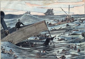 Sinking of the ship Burgundy, sank by an English sailboat by Eugene Damblans
