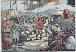 War in Morocco: French planes supply ice to a blockhouse siege by dissident Moroccans. Illustration of Damblans. In “Le Pelerin” of May 24 by Eugene Damblans