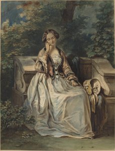 Woman Seated in a Bower by Eugene Deveria