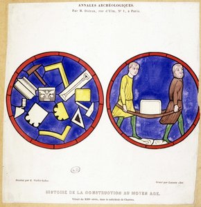 History of Construction in the Middle Ages: Facsimile of 13th Century Stained Glass Windows, in the Cathedral of Chartres - Drawn by Eugene Viollet-le-Duc (1814-1879) and Featuring Several Masonic Symbols by Eugene Emmanuel (after) Viollet le Duc