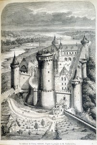 Le chateau de Coucy, restored - engraving from the sketch by Eugene Viollet-le-Duc (Viollet le Duc) (1814-1879) - Le Monde illustrious of 8/05/1858