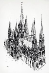 Isometric View of Ideal Cathedral, drawing by Eugene Emmanuel Viollet-le-Duc from Dictionary of French Architecture from 11th to 16th Century by Eugene Emmanuel Viollet le Duc