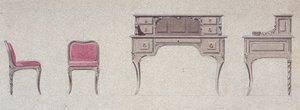 Low Back Chair and Writing Desk for Golden Room by Eugene Emmanuel Viollet le Duc