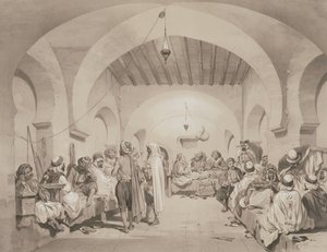 Cafe du Divan, Algiers, Engraved by Adolphe Jean-Baptiste Bayot by Eugene Flandin